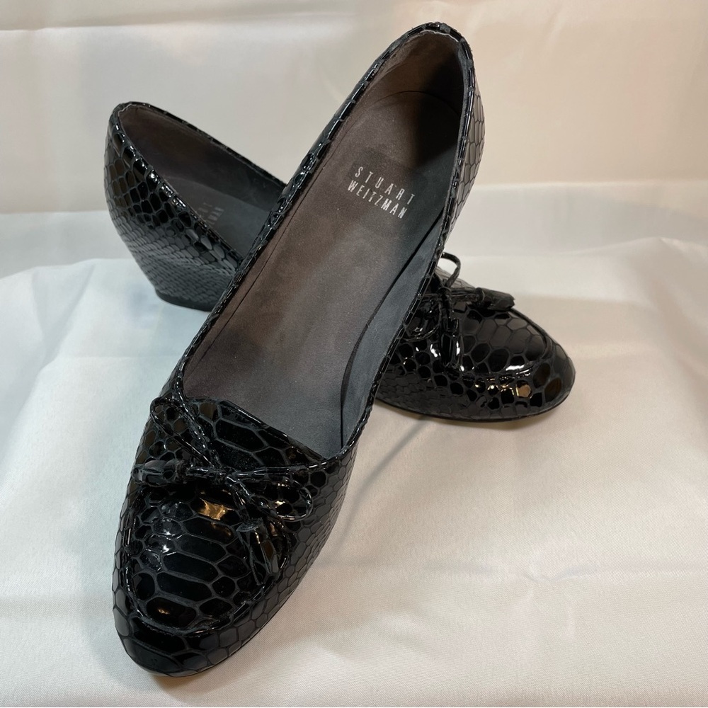 Stuart Weitzman Black Python Embossed Patent Leat… - image 3